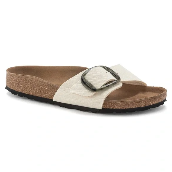 Birkenstock Madrid Big Buckle Sandals in Eggshell Color w Tortoiseshell Buckle - Picture 3 of 4